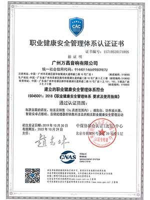 爵士龍-職業(yè)健康安全管理體系認(rèn)證證書